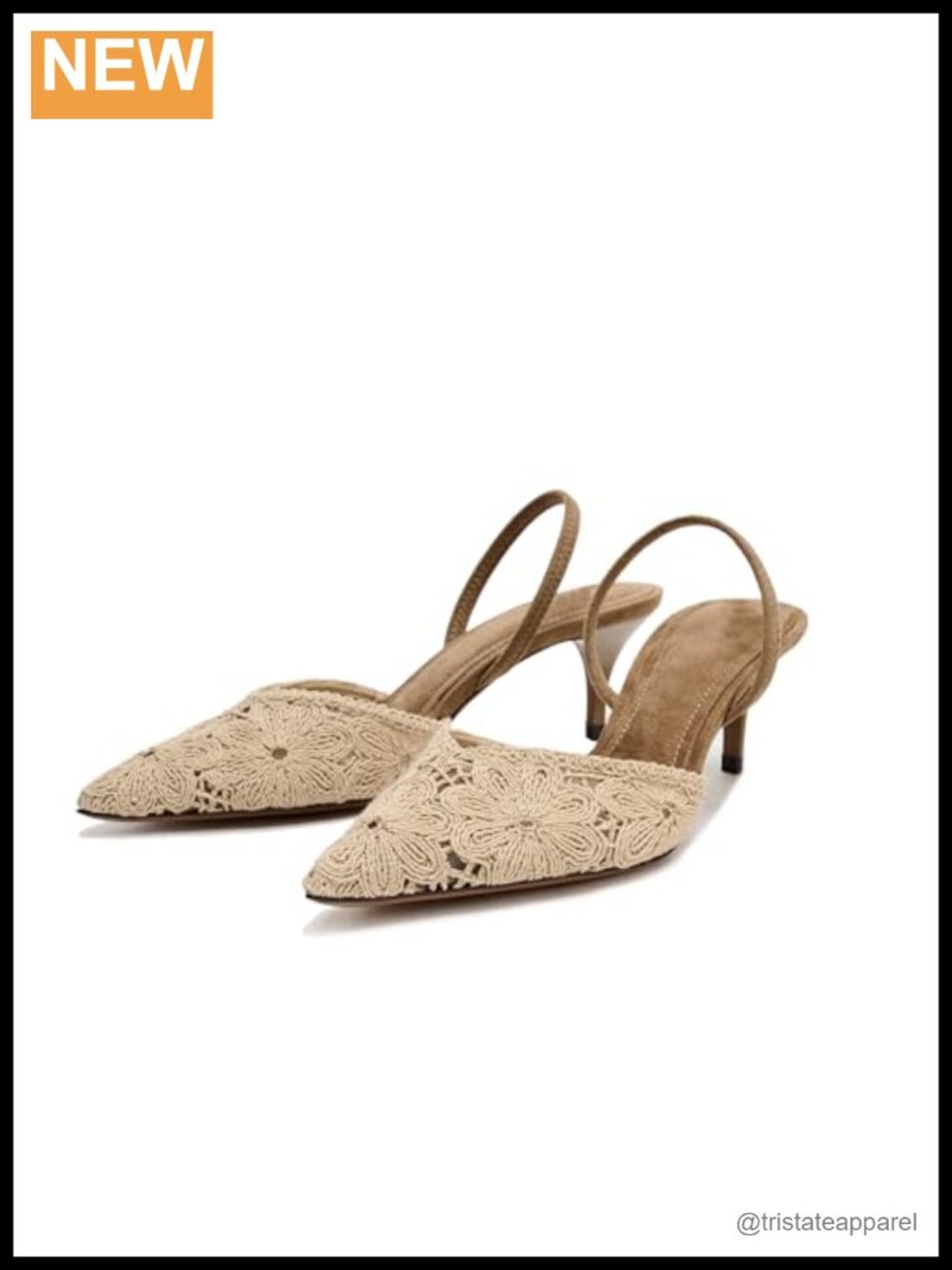 Women's Crochet Mesh Kitten Heel Slingback Pointed Toe Summer Pumps